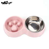 Non Skid Non Spill Plastic Mat Double Dog Bowl Pet Feeding Stainless Steel Food Bowls and Water Bottle