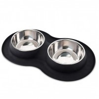 Double Dog Bowl Pet Feeding Station Stainless Steel Water Food Bowls Non Skid Non Spill Dog Bowl Holder